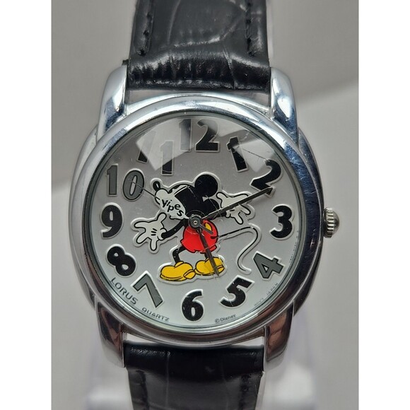 Vintage Lorus Disney Mickey Mouse Yipes Watch New Battery Unisex Leather Band - Picture 4 of 12